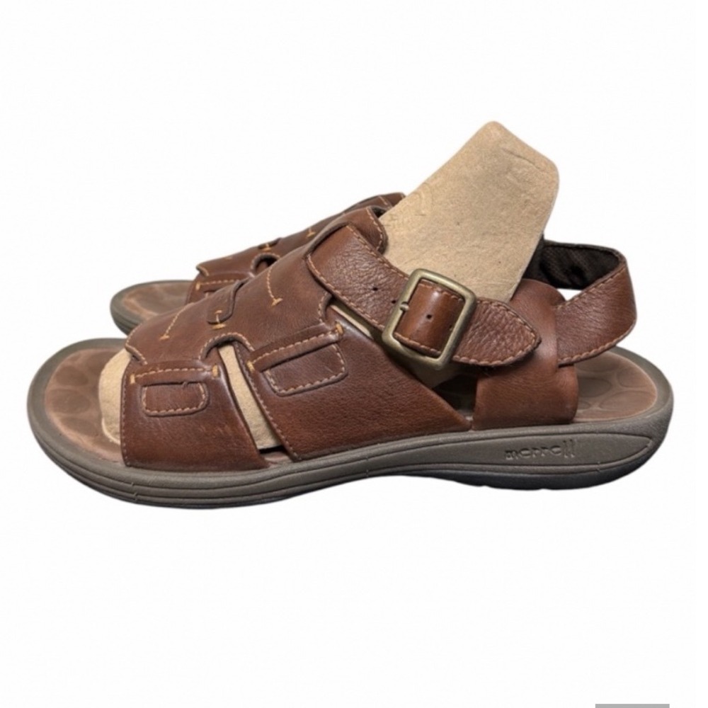 Merrell Sandals Mens 9 New Delhi Brown Leather Open Toe Buckle EUC